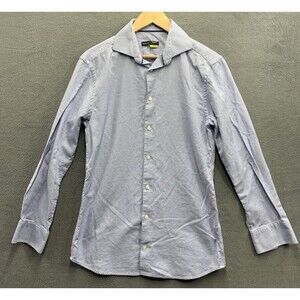 Horst Mens Button Up Shirt Slim Fit Geometric Blue White Long Sleeve Size 15.5